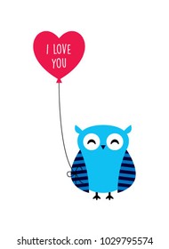 cute owl valentine greeting with balloon