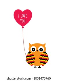 cute owl valentine greeting with balloon