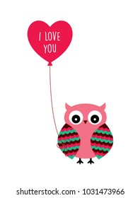 cute owl valentine greeting with balloon