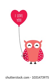 cute owl valentine greeting with balloon