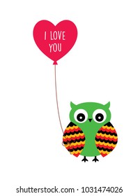 cute owl valentine greeting with balloon