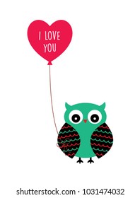 cute owl valentine greeting with balloon