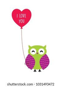cute owl valentine greeting with balloon