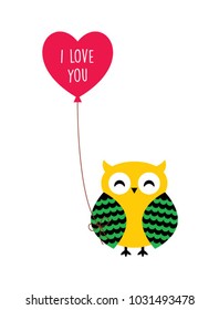 cute owl valentine greeting with balloon