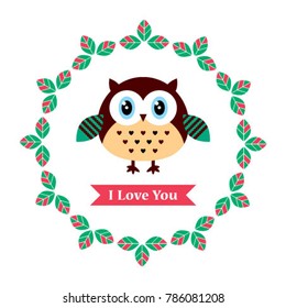 cute owl valentine greeting vector
