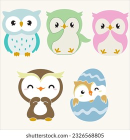 cute owl vector character set