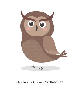 Búho lindo, ilustración infantil vectorial en estilo plano. Para afiches, tarjetas de felicitación y diseño de bebés.