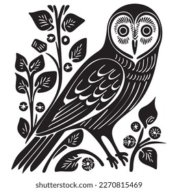 Cute owl vector illustration. Low brow ornithology wildlife motif. 