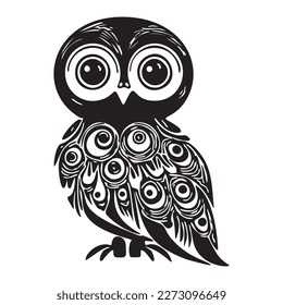 Cute owl vector illustration. Low brow ornithology wildlife motif. 
