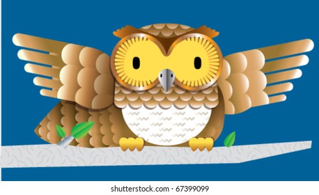 Cute Owl. Vector illustration in whimsical children's art style