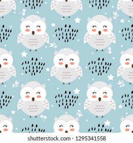 Cute owl vector pattern