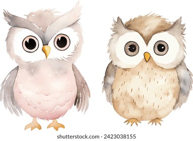 cute owl vector watercolor illustration
