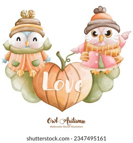 Cute Owl in Watercolor - Colorful Fall Wildlife Vector