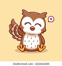 Cute Owl Waving Hand Cartoon Vector Icon Illustration. Animal Nature Icon Concept Isolated Premium Vector. Flat Cartoon Style
