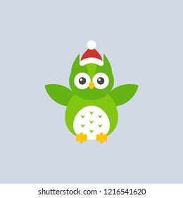 Cute owl wearing Christmas Santa hat flat design icon