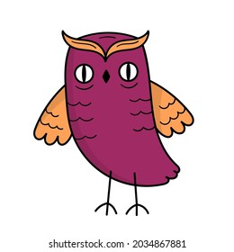Cute owl, wild bird. Mystic. Halloween. Doodle style illustration