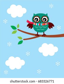 cute owl in winter vector