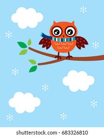 cute owl in winter vector