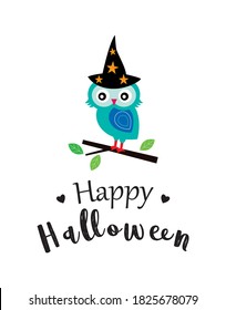 cute owl witch happy halloween greeting vector