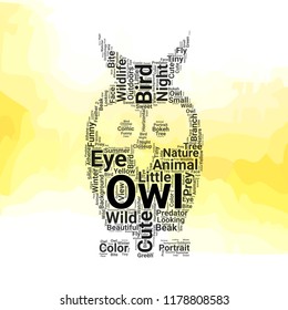 Cute Owl word cloud vector design creative concept. Cute Owl icon shape. Trendy vector word collection.