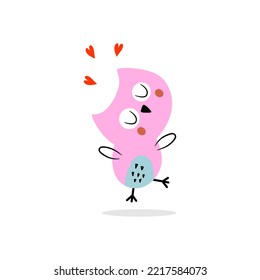 Cute owlet love happiness. Vector drawing on a white isolated background. Illustration in flat, cartoon style.