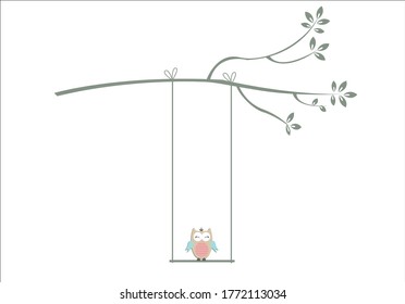 cute owlon swing  tree design hand drawn