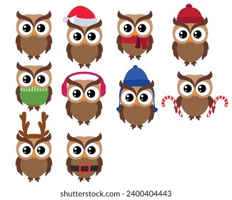 Cute Owls Christmas seasonal illustration