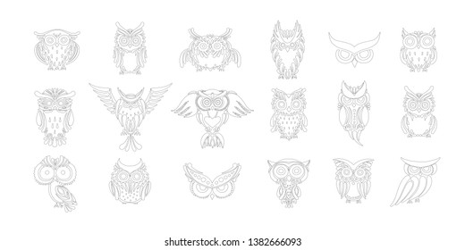 Cute owls collection, coloring page for your design