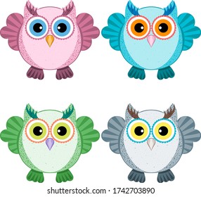 Cute owls in different color variations for icons or design.