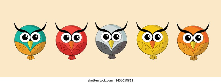 Cute owls of different colors for illustrations