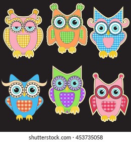 Cute owls flat childish vector collection.