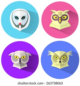 cute owls flat icons set vector illustration
