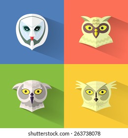 cute owls flat icons set vector illustration