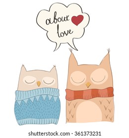 Cute owls. Hand drawn characters.