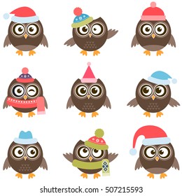 Cute owls with hats