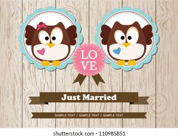 Cute owls just married wedding invitation card