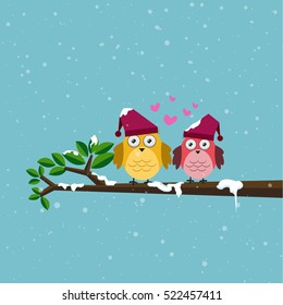 cute owls in love isolated on white background.