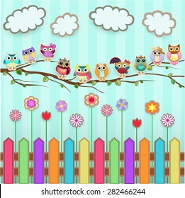 Cute Owls on a Branch Vector