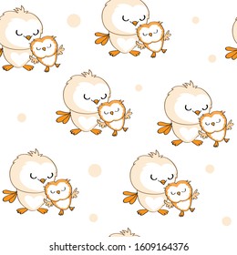 Cute owls on a white background seamless pattern for children