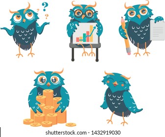 Cute owls pack vector illustration character for your business