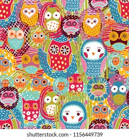 Cute owls. Seamless pattern. Can be used in textile industry, paper, background, scrapbooking.