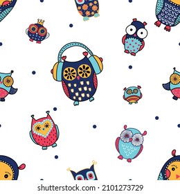 Cute owls. Seamless pattern. Can be used in textile industry, paper, background, scrapbooking.