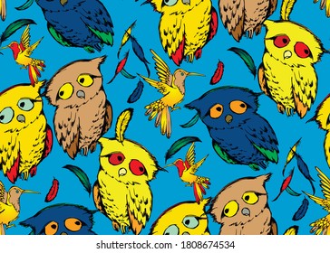 Cute owls. Seamless pattern. Vector illustration. Suitable for fabric, wrapping paper, digital paper, wall paper and the like