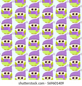 Cute Owls Seamless Pattern. Vector Illustration.