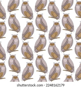 Modalidades sin fisuras de búho, fondo de pájaro para niños diseños de papelería y ropa. Ilustración vectorial.