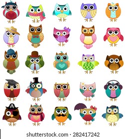 Cute Owls Set Vector