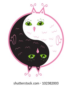 Cute owls yin yang isolated on white