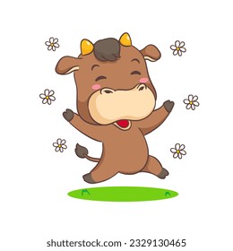 Cute Ox cartoon character. Adorable animal concept design. Isolated white background. Vector illustration