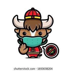 cute ox design pose stop virus
