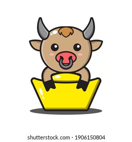 cute ox hugging gold in chinese new year